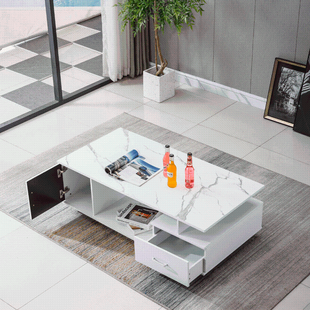 Elegant modern wood coffee table in white, versatile CT-288 design1