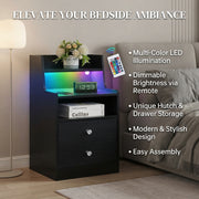 Black RGB LED Bedside Table with 2 Drawers