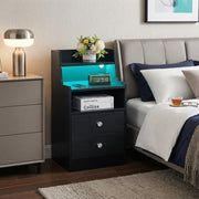 Black RGB LED Bedside Table with 2 Drawers