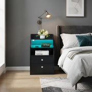 Black RGB LED Bedside Table with 2 Drawers