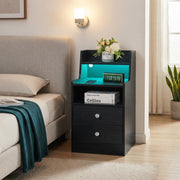 Black RGB LED Bedside Table with 2 Drawers