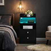 Black RGB LED Bedside Table with 2 Drawers