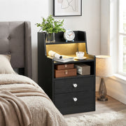 Black RGB LED Bedside Table with 2 Drawers