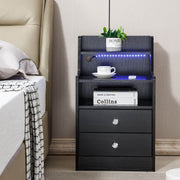 LED nightstand bedside table with smart storage and customizable color-changing lights.