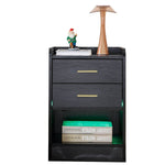 LED nightstand with drawers featuring two storage drawers and ambient lighting, perfect for modern bedroom decor.