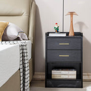 Nightstand LED Side Table 2 Drawers BSD-07 black
