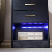 Nightstand LED Side Table 2 Drawers BSD-07 black
