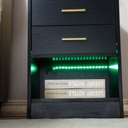 Nightstand LED Side Table 2 Drawers BSD-07 black