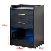 Nightstand LED Side Table 2 Drawers BSD-07 black