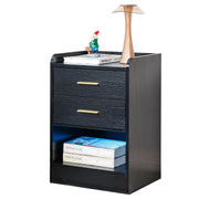 Nightstand LED Side Table 2 Drawers BSD-07 black