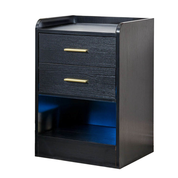 Nightstand LED Side Table 2 Drawers BSD-07 black