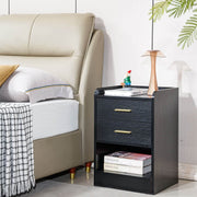 Nightstand LED Side Table 2 Drawers BSD-07 black
