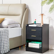 Nightstand LED Side Table 2 Drawers BSD-07 black