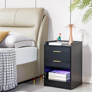 Nightstand LED Side Table 2 Drawers BSD-07 black