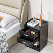 Nightstand LED Side Table 2 Drawers BSD-07 black