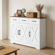 Barn-style kitchen cabinet dining room buffet with pampas grass vase