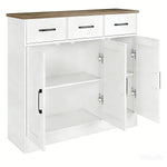 Barn-style kitchen cabinet interior storage with adjustable shelves and drawers