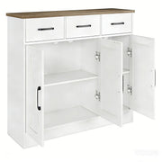 Barn-style kitchen cabinet interior storage with adjustable shelves and drawers