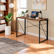 Burning wood finish 100cm folding desk with black metal X-frame