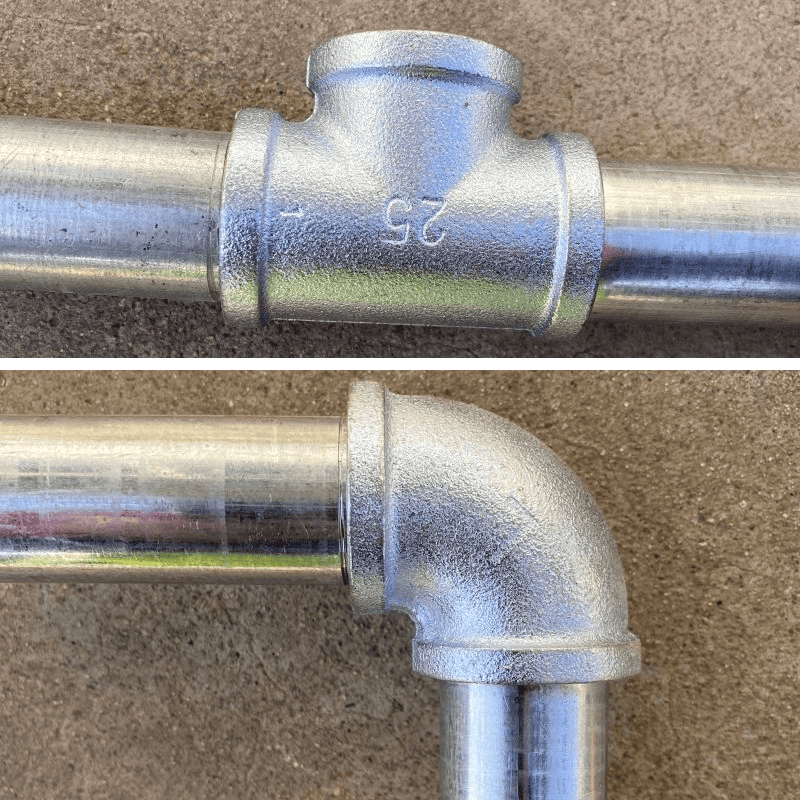 Double clothes rack CDR-02 - two metal pipes with fittings on textured brown background | Artisansa SA