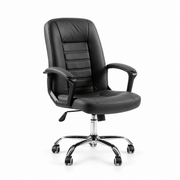 Ergonomic Executive Office Chair BX124 in black leather with adjustable armrests and chrome base.