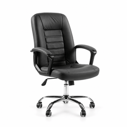 Ergonomic Executive Office Chair BX124 in black leather with adjustable armrests and chrome base.