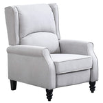 Micasa push back recliner chair in sophisticated grey with plush padding and wooden legs for modern living spaces.