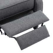 Micasa push back recliner chair footrest detail in grey linen fabric.