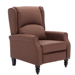 Micasa push back recliner chair in brown with plush padding and sturdy wooden legs for comfort and style.