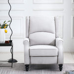 Micasa push back recliner chair in stylish grey fabric with plush padding and wooden legs, perfect for modern interiors.