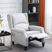 Micasa push back recliner chair in grey with pushback mechanism and wooden legs, perfect for relaxation and contemporary decor.