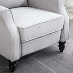 Micasa push back recliner chair in grey with plush cushioning and wooden legs for stability.