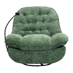 Swivel rocker glider couch with phone holder in green fabric, featuring plush cushions and a modern design.