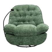 Swivel rocker glider couch with phone holder in green fabric, featuring plush cushions and a modern design.