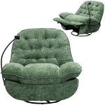 Swivel rocker glider couch with phone holder in green fabric, showcasing modern design and comfort features.