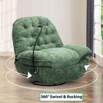 swivel rocker glider couch with phone holder showcasing 360-degree swivel action and rocking feature in green fabric