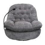 Swivel Rocker Glider Couch with Phone Holder featuring soft gray upholstery and a 360-degree swivel design.