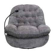Swivel Rocker Glider Couch with Phone Holder featuring soft gray upholstery and a 360-degree swivel design.