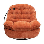Swivel rocker glider couch with phone holder in orange fabric, featuring plush tufted design and swivel base.