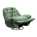 swivel rocker glider couch with phone holder in green fabric with adjustable recline and swivel base