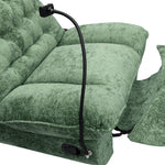 swivel rocker glider couch with phone holder featuring plush green upholstery and adjustable phone holder