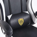 Ergonomic Gaming Chair CR-M2 Black and White Lumbar Support Pillow with Gold Wolf Emblem - ArtisanSA