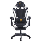 Ergonomic Gaming Chair CR-M2 Black and White High Backrest Front View with Gold Wolf Emblem - ArtisanSA