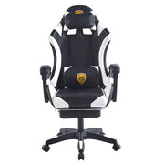 Ergonomic Gaming Chair CR-M2 Black and White High Backrest Front View with Gold Wolf Emblem - ArtisanSA