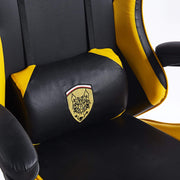 Ergonomic Gaming Chair CR-M2 Black and Yellow Lumbar Support Pillow with Gold Wolf Emblem - ArtisanSA
