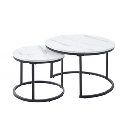 Nesting Coffee Table CT-002 White Marble & Black - ArtisanSA