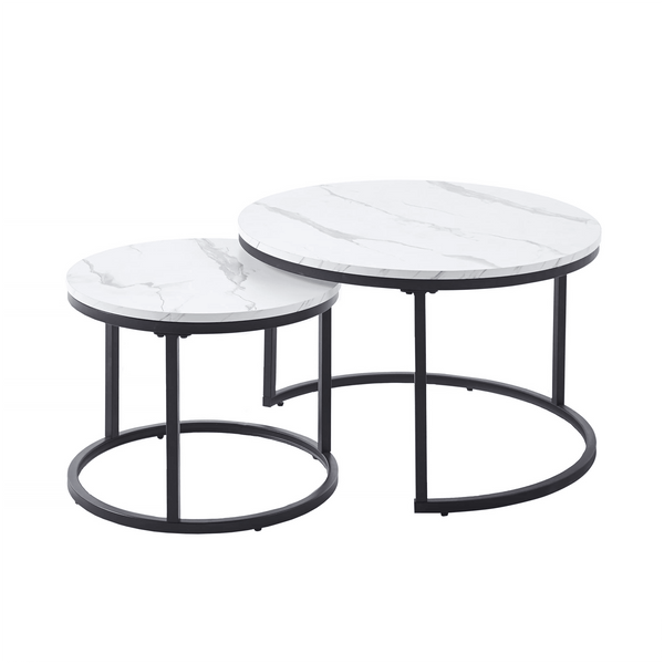 Nesting Coffee Table CT-002 White Marble & Black - ArtisanSA