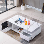 Modern white coffee table with marble-like surface in a living room setting. | Artisansa SA