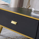 Black and Gold Coffee Table close up of black drawer and gold accent handle - Artisansa