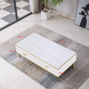 Black and Gold Coffee Table white top variant front view on a clean background - Artisansa